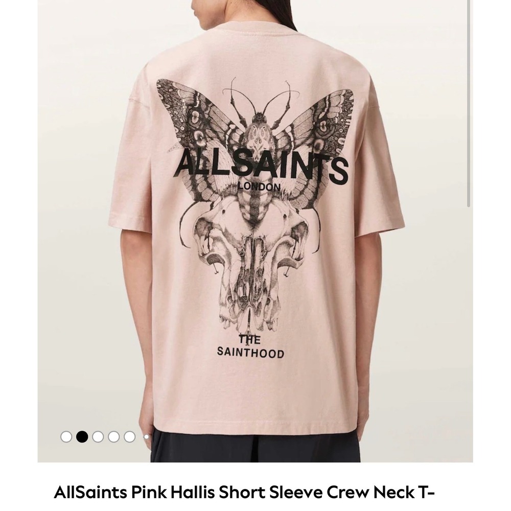 AllSaints Pink Hallis Graphic T-Shirt Oversized Butterfly Skull XL Organic Cotn